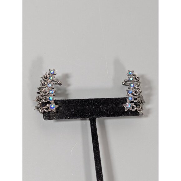 Gray Metallic Star Charm Rhinestone Ear Climber Cuff Pierced Celestial Goth - Picture 5 of 6